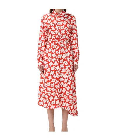 MSGM MSGM FLORAL-PRINTED DART DETAILED MIDI DRESS