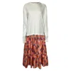 Msgm Floral Printed Long Sleeve Midi Tiered Dress In Multicolor Polyester In Multi