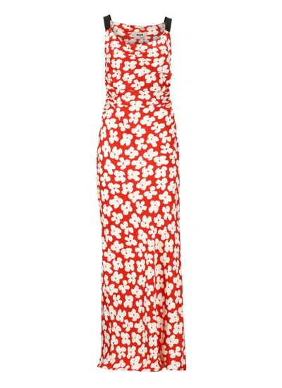 Msgm Dress With Floral Pattern In Red