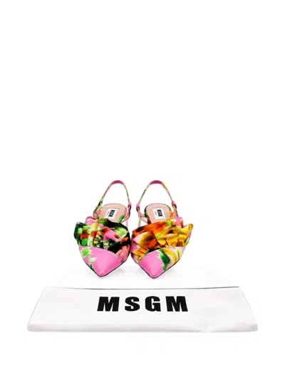 Pre-owned Msgm Floral Ruffle Slingback Shoes In Pink