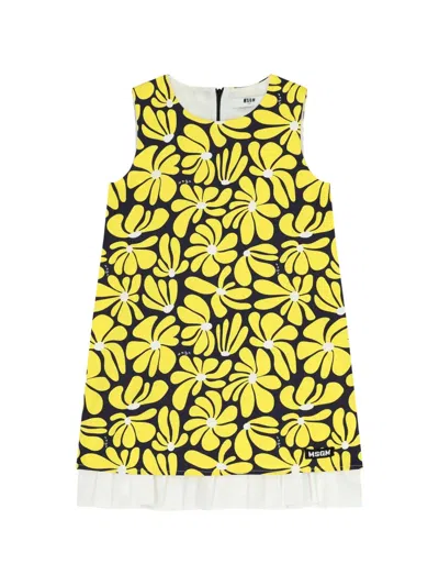 Msgm Kids' Floral Ruffled Dress In Yellow