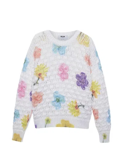 Msgm Floral Sweater In White