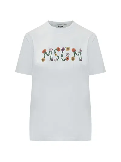 Msgm Floral T-shirt In White