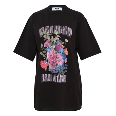 Msgm Floral Tee In Black