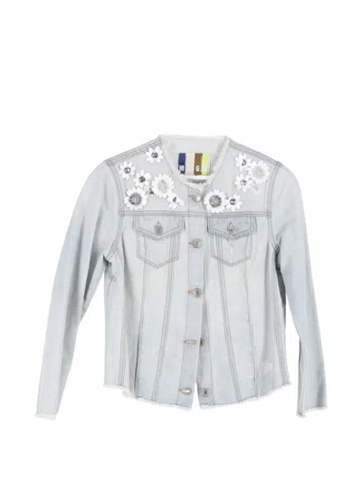 Pre-owned Msgm Floral-embellished Denim Jacket In Blue