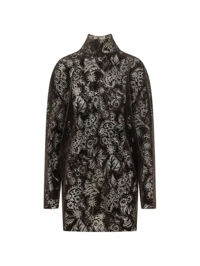 Msgm Floral-lace Pussy-bow Mini Dress In Black