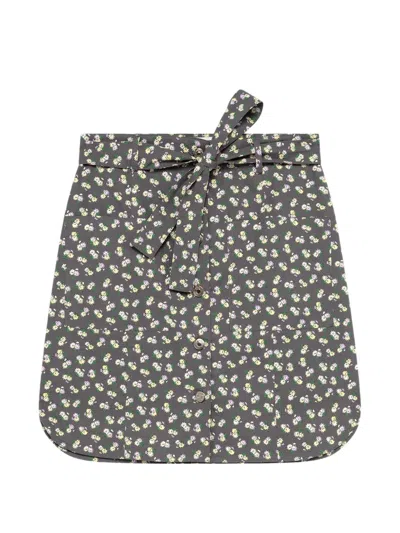 Msgm Floral-print Belted Mini Skirt In Gray