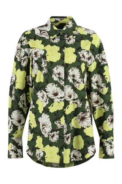 Msgm Floral-print Cotton Shirt In Green