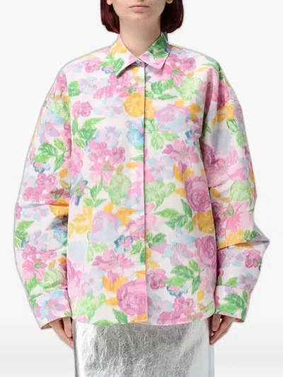 Msgm Floral-print Cotton Shirt In Multi