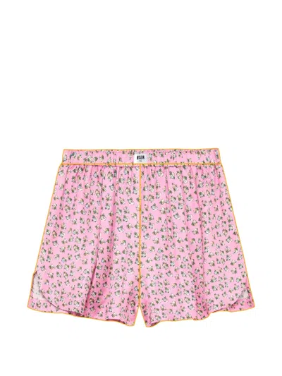Msgm Floral-print Mini Shorts In Pink