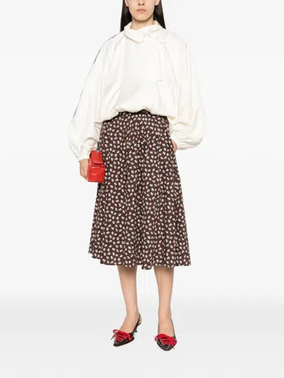 Msgm Floral-print Pleated Midi Skirt In Burgundy