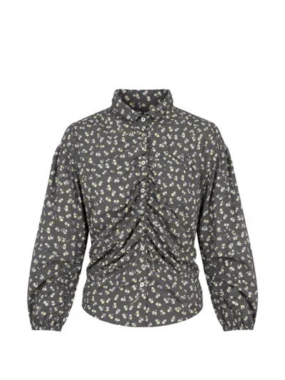 Msgm Floral-print Ruched Shirt In Gray