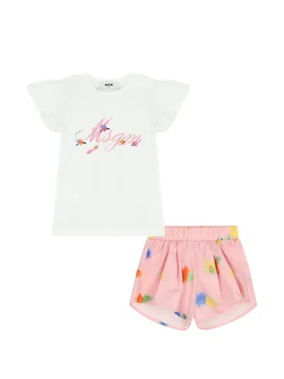 Msgm Babies' Floral-print Shorts Set In Pink