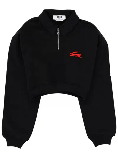 Msgm Follow The Rabbit Collared Sweatshirt In Black