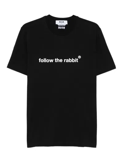 MSGM FOLLOW THE RABBIT PRINT COTTON T-SHIRT