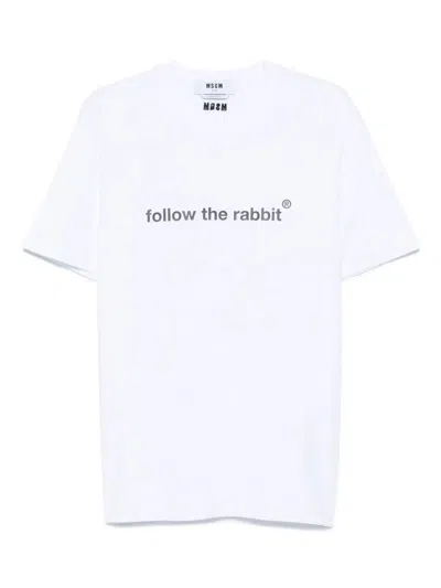 MSGM FOLLOW THE RABBIT PRINT COTTON T-SHIRT