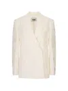 Msgm Frayed Double-breasted Jacket In Neutral