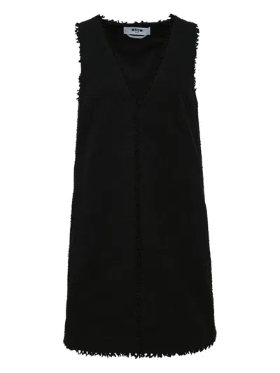 Msgm Frayed-edge Dress In Black