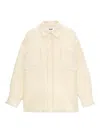 Msgm Nylon Silk Collared Top Long Sleeves In Neutral