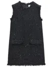 Msgm Frayed-edge Tweed Mini Dress In 黑色
