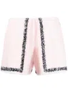 Msgm Light Pink Frayed-edge Tweed Mini Shorts In Rosa