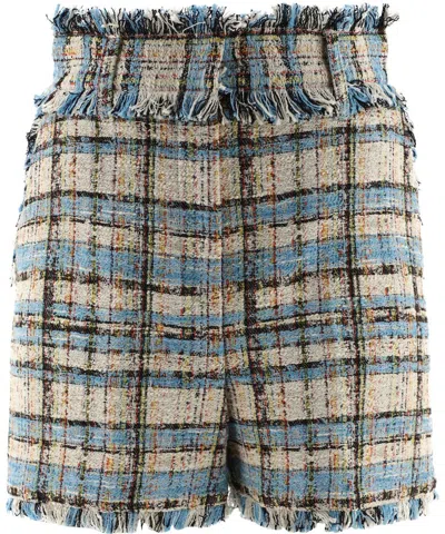 Msgm Frayed Edge Tweed Shorts In Multi