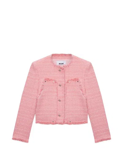 Msgm Frayed Jacket In Pink
