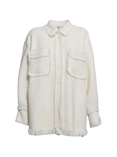 Msgm Frayed Pocketed Shirt Tweed Jacket In Neutral