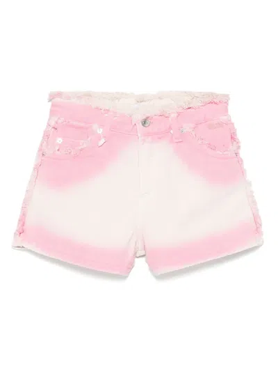Msgm Kids' Frayed Shorts In Pink