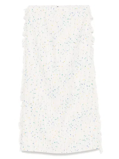 Msgm Fringe-detail Midi Skirt In White
