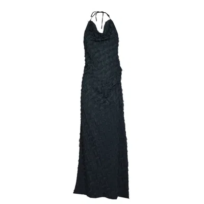 Msgm Fringe Detailed Halterneck Midi Dress In Black