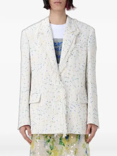 MSGM FRINGED BOUCLÉ BLAZER