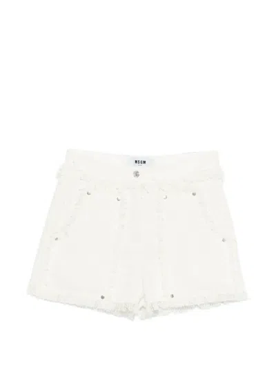 Msgm Fringed-detail Pocket Shorts In White