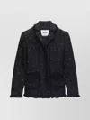 Msgm Fringed Lapel Jacket Textured Fabric In Black