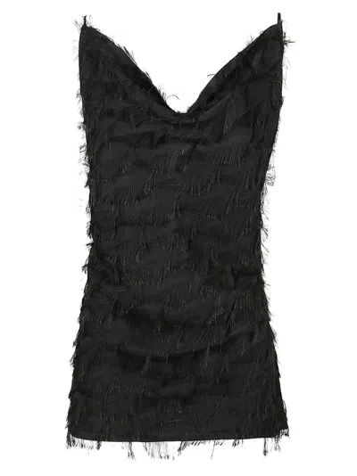 Msgm Fringed Open Back Tank Top In Black