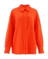Msgm Fringed Collared Shirt In Textured Fabric In Red