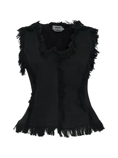 Msgm Fringe-trim Sleeveless Top In Black