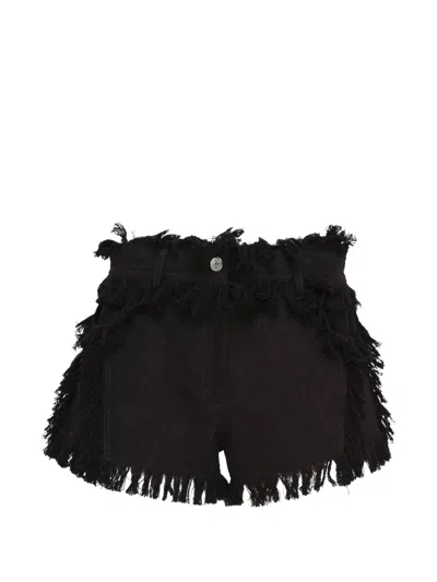 Msgm Fringe-trimmed Denim Shorts In Black