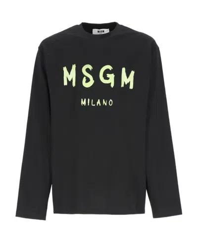 Msgm Front Logo T-shirt In Black