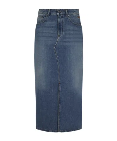Msgm Front Slit Denim Midi Skirt