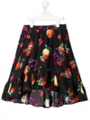 Msgm Fruit-print Flared Skirt In Black
