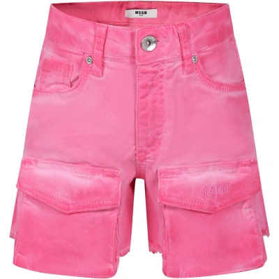 Msgm Kids' Fuchsia Denim Shorts For Girl