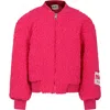 Msgm Fuchsia Faux Fur Coat For Girl With Logo In Fucsia