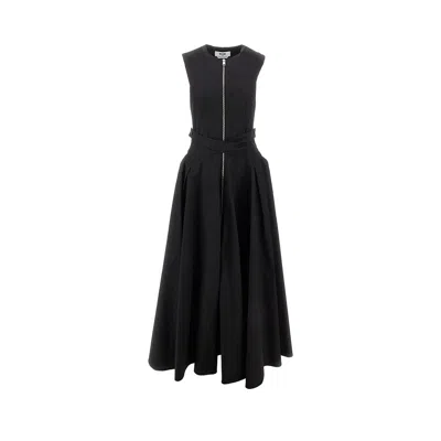 Msgm Gabardine Midi Dress In Black