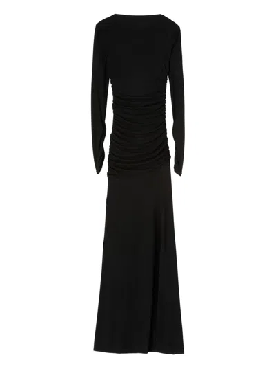 Msgm Gathered Back-tie Maxi Evening Dress In Black