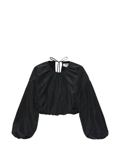 Msgm Gathered Balloon-sleeves Blouse In Black