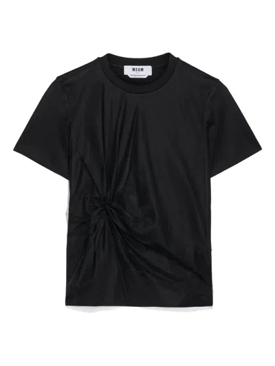 Msgm Gathered Cotton T-shirt In Black