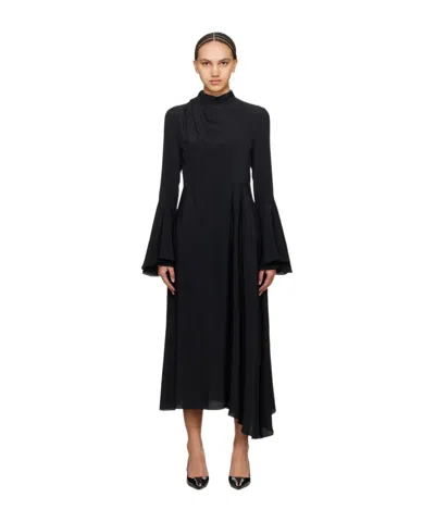 Msgm Gathered Crepe Maxi Dress In Black
