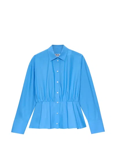 Msgm Gathered Shirt In Blue
