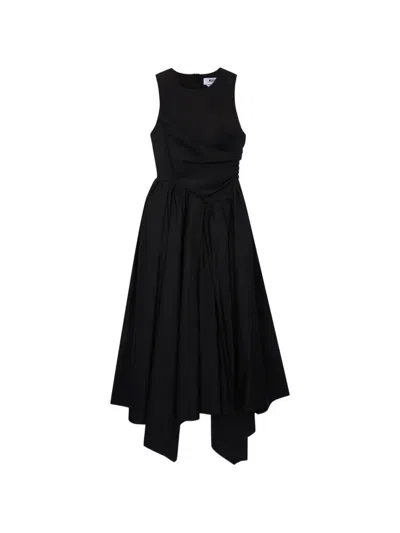 Msgm Gathered-detail Asymmetric Dress In Black